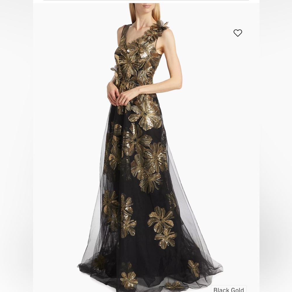 NWT Teri Jon by Rickie Freeman Floral Sequined Tulle Gown